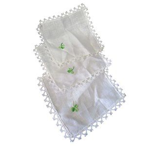 Shamrock Embroidered Cocktail Napkins White Linen Bobbin Lace Unbranded 3 GUC